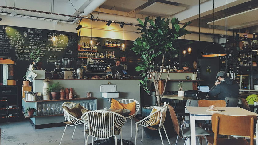 Warm, inviting cafÃ© interior