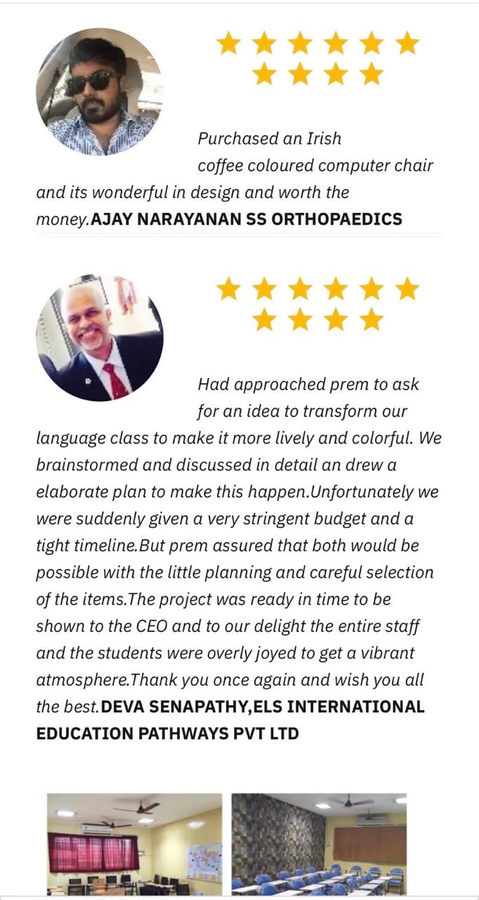 Ajay Narayanan and Deva Senapathy client review pair with testimonials and project images.