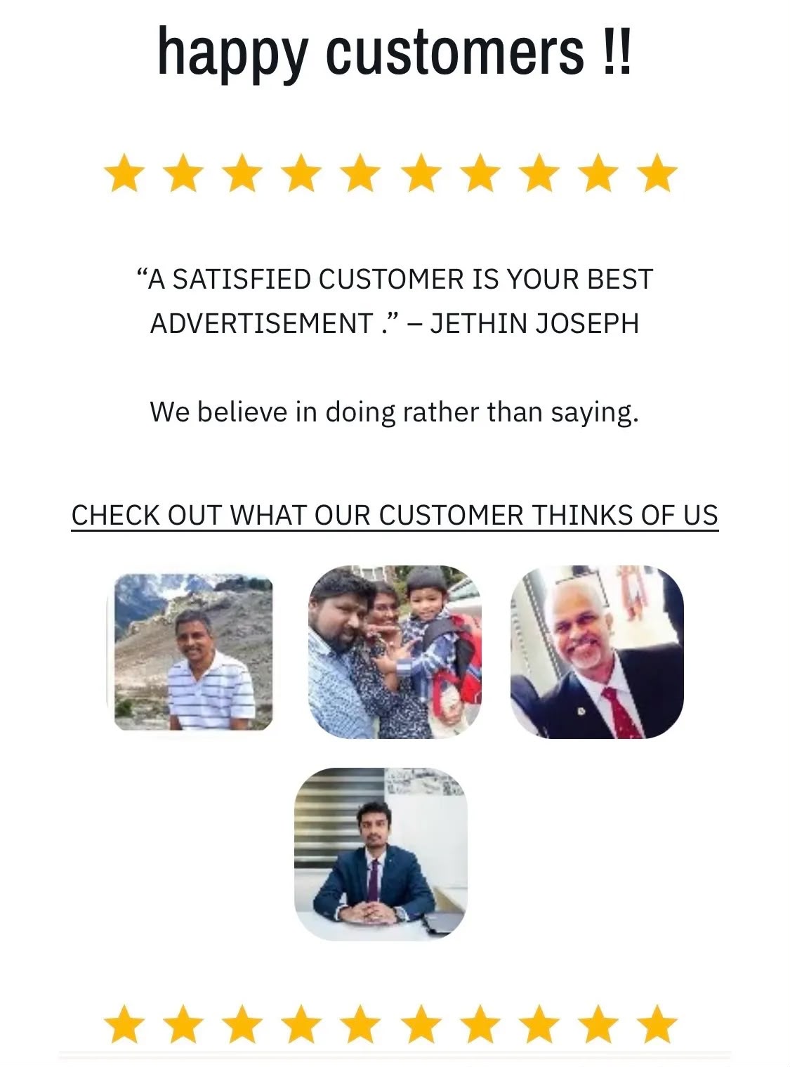 Jethin Joseph customer feedback creative with a five-star rating.