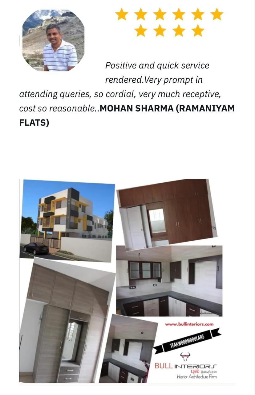 Mohan Sharma Ramaniyam Flats feedback with 11 stars and interior work photographs.