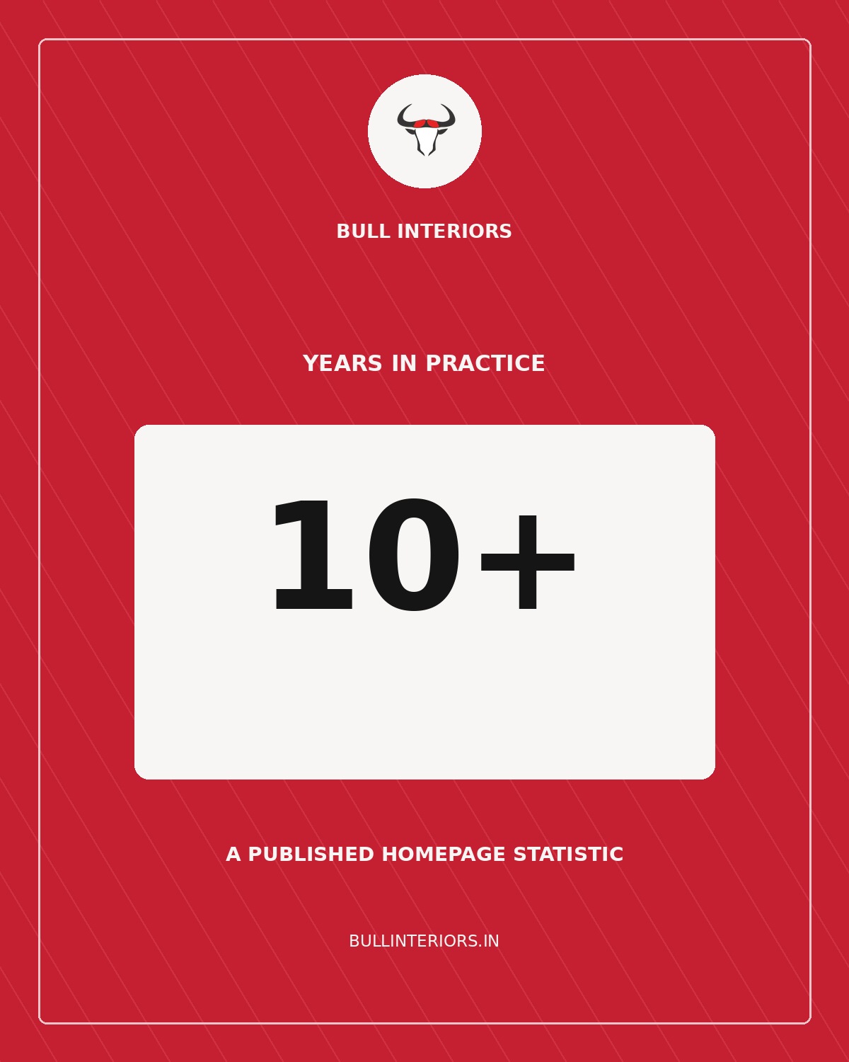 Bull Interiors homepage statistic: 10 plus years in practice, shown in full